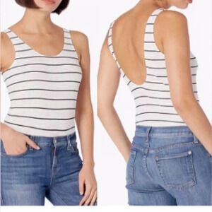 DKNY Women's White Sleeveless Scoop Neck Striped Bodysuit Sz M